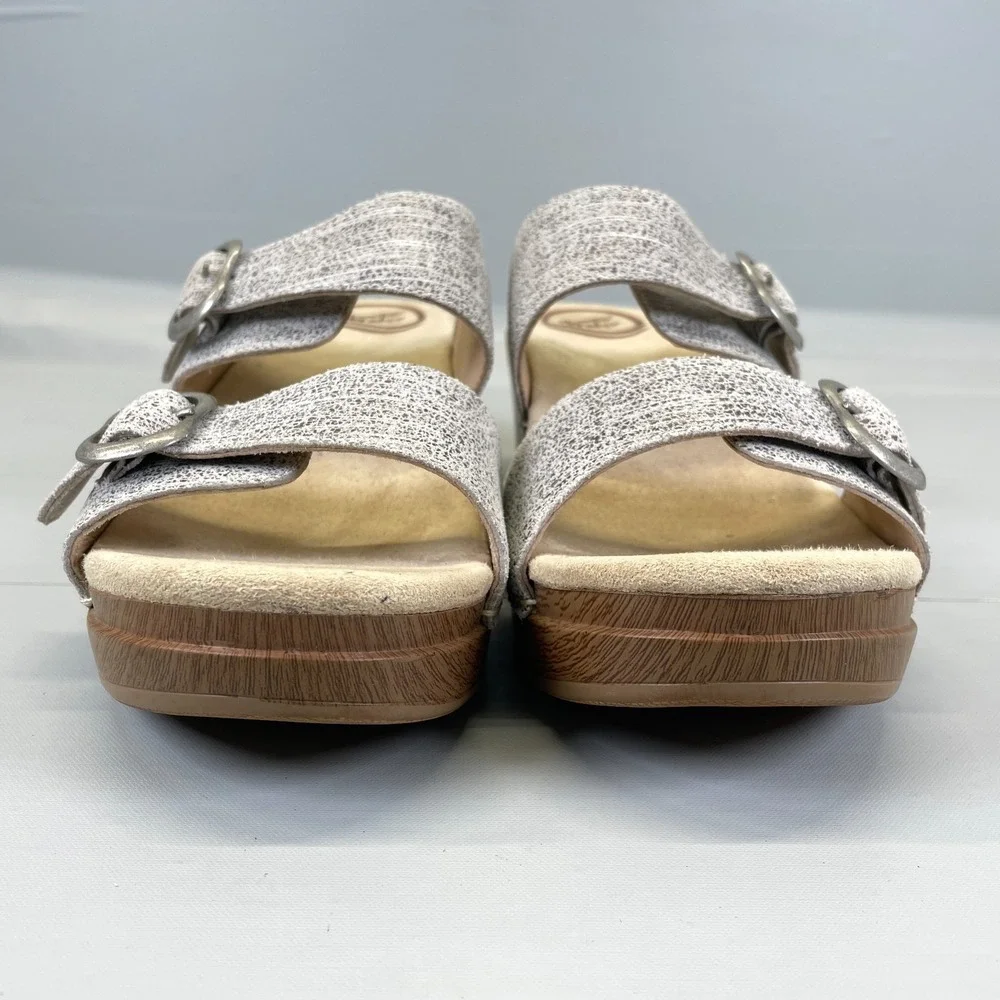 Dansko Sophie Wedge Sandals Womens Size 40 US 9.5 Gray Leather Comfort Shoes